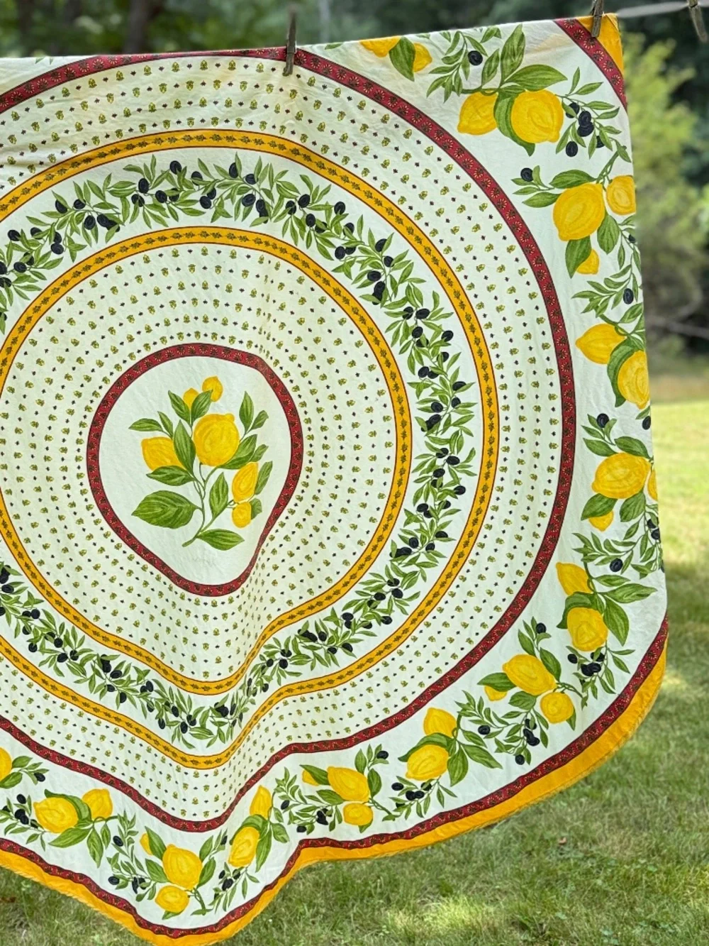 Poupees Yolande 68in Round Tablecloth Waterproof Cotton France Lemons Olives